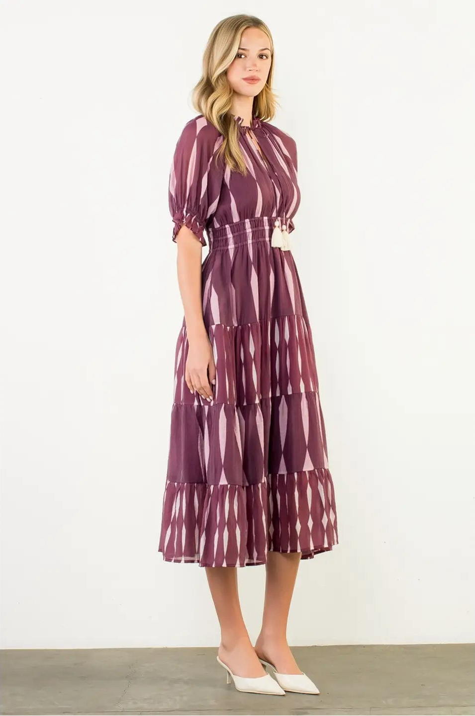AURORA DRESS TIE NECK TIERED