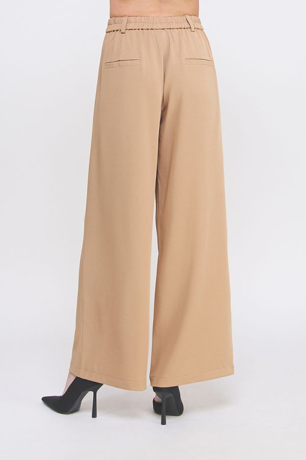 Beige wide-leg pants on a white background