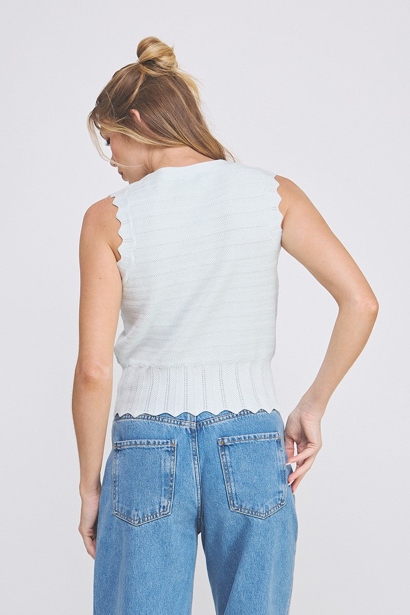 POINTELLE KNIT BUTTON UP VEST