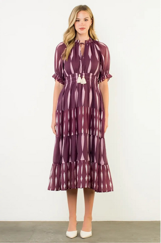 AURORA DRESS TIE NECK TIERED