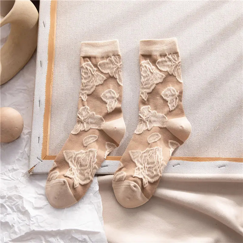 VINTAGE BROWN FLORAL SOCKS