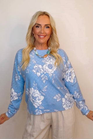 SKY BLOOM FLORAL SWEATER