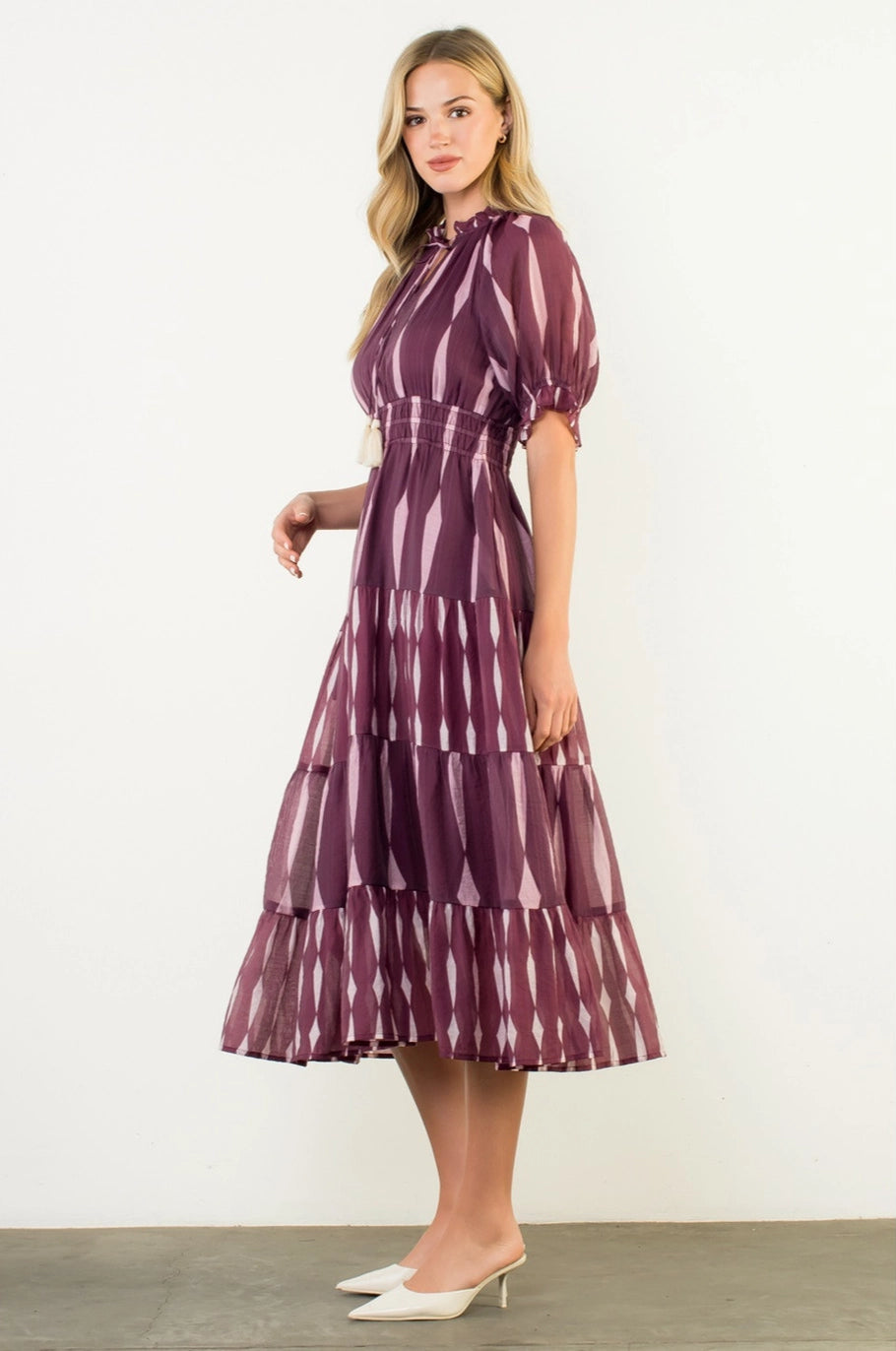 AURORA DRESS TIE NECK TIERED