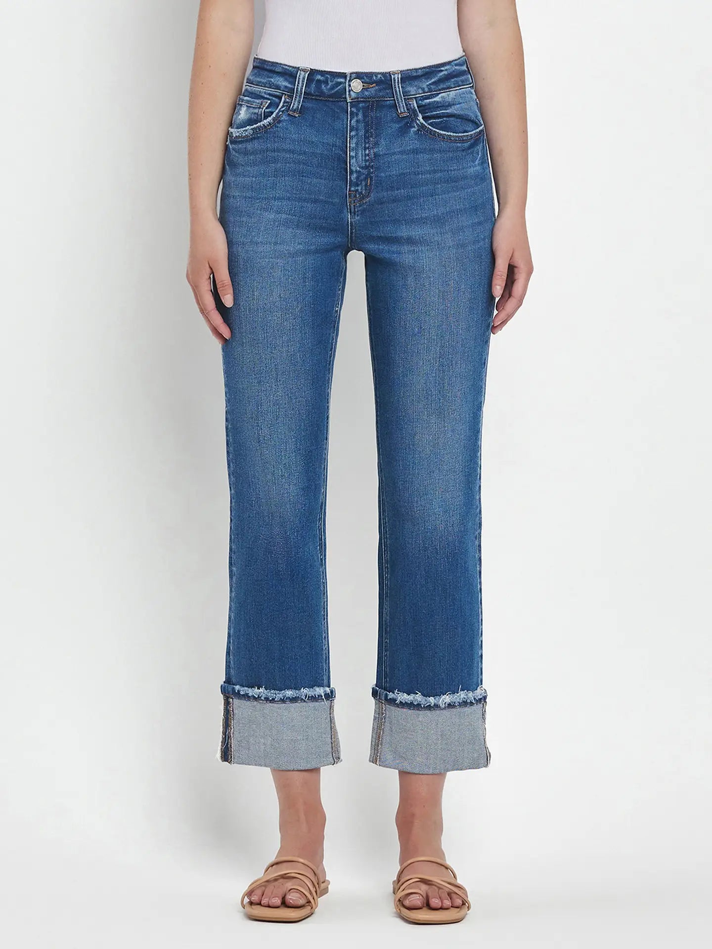 HIGH RISE CUFFED STRAIGHT JEANS