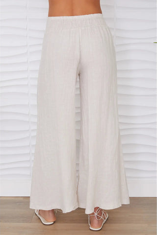 PALAZZO LINEN SMOCKED WAIST PANT