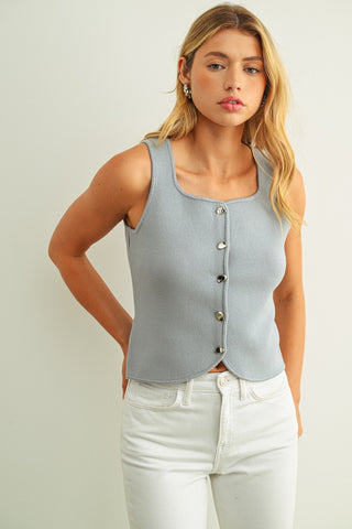 SLEEVELESS KNITTED BUTTON FRONT VEST