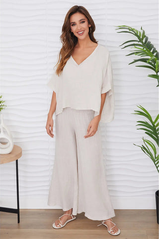 PALAZZO LINEN SMOCKED WAIST PANT