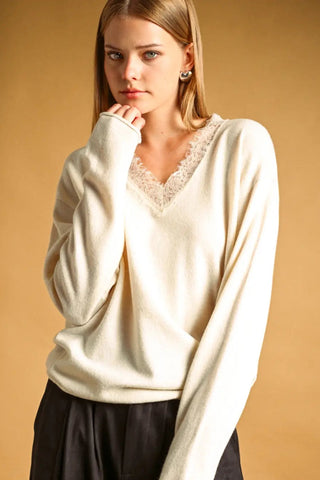 COZY CHARM LACE SWEATER IN CREAM