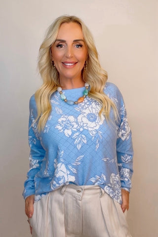 SKY BLOOM FLORAL SWEATER