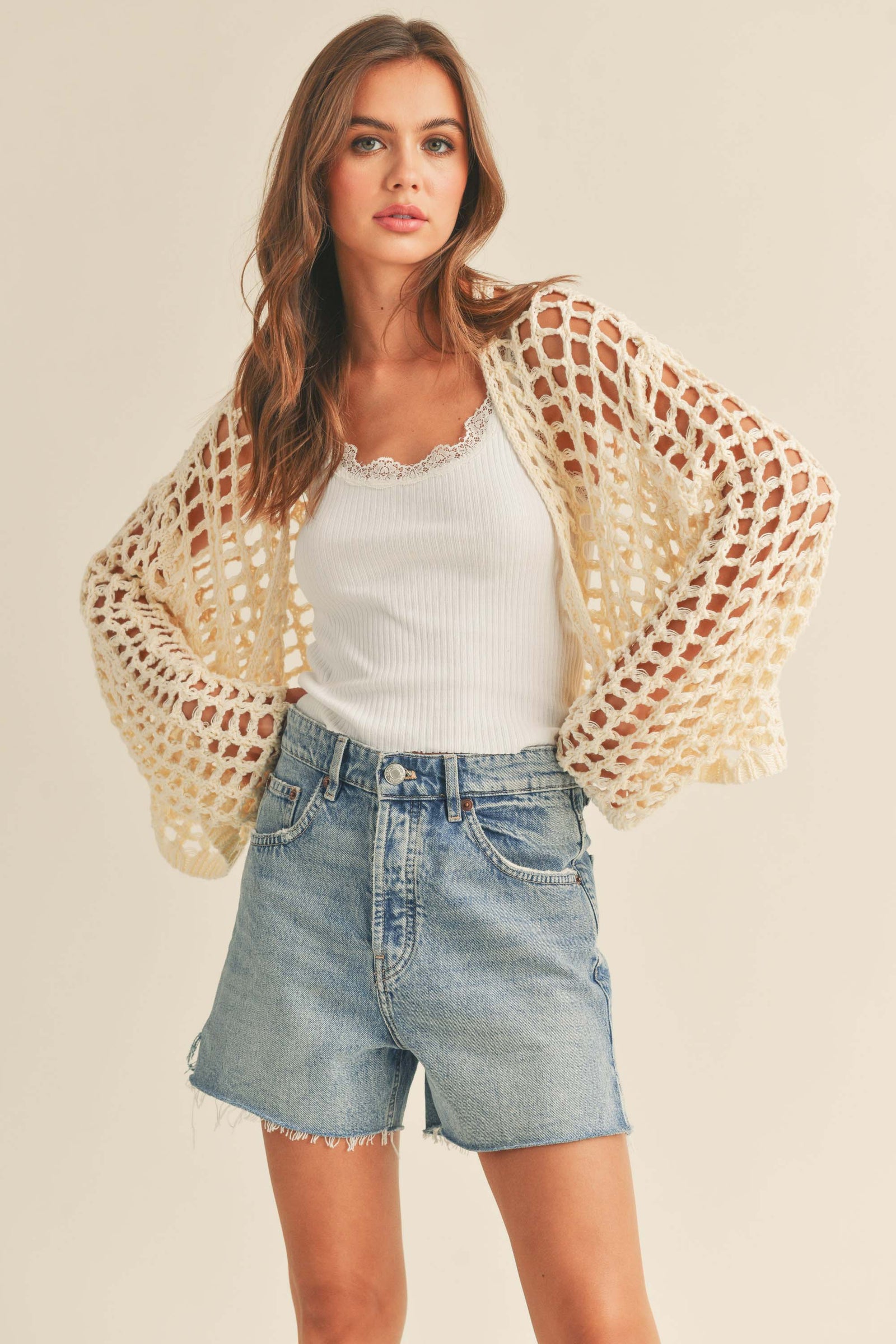CROCHET KNIT CROP CARDIGAN