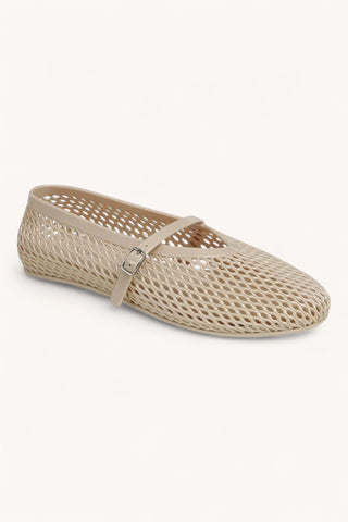 Beige mesh flat shoe on a white background