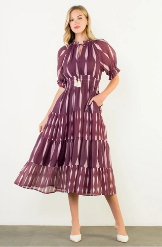 AURORA DRESS TIE NECK TIERED