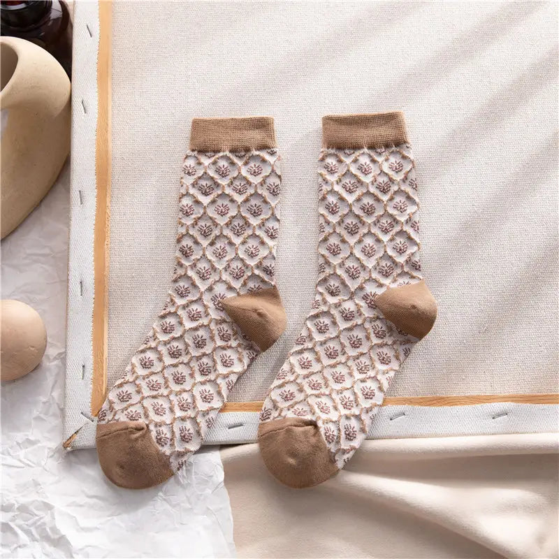VINTAGE BROWN FLORAL SOCKS