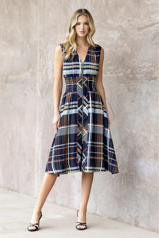 THE HAMPTONS PLAID MIDI DRESS