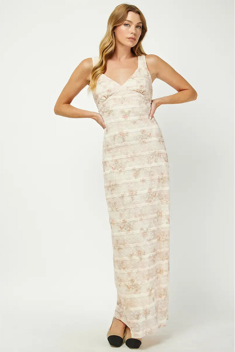 FLORAL PRINTED LACE MAXI DRESS
