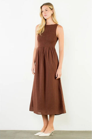 LILA SMOCKED MIDI DRESS