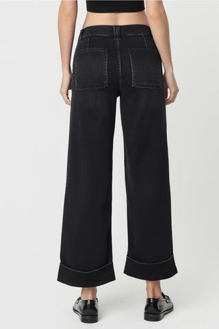 HIGH RISE ELASTIC CUFFED BAGGY WIDE JEANS