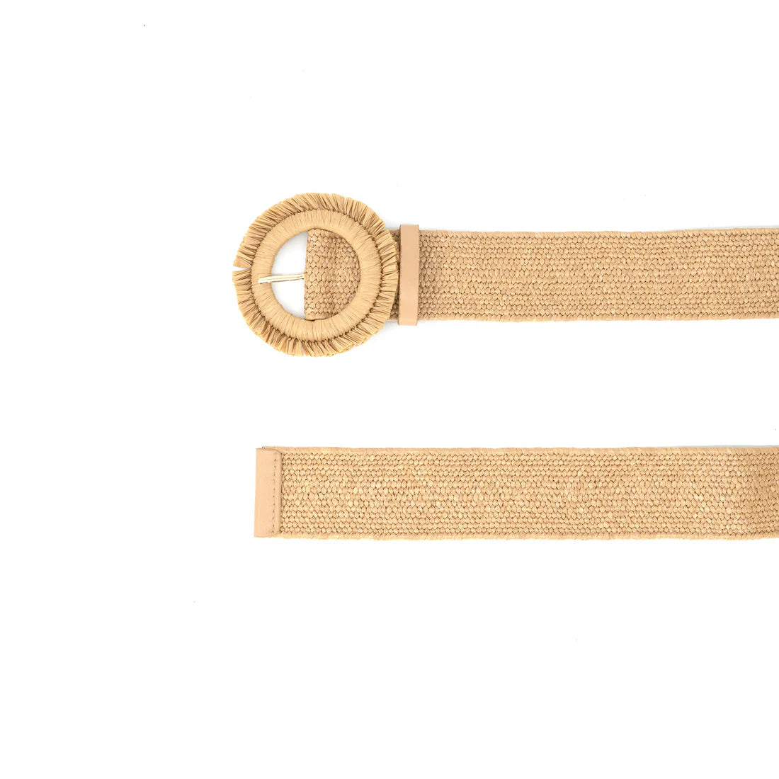 Beige belt with a round buckle on a white background