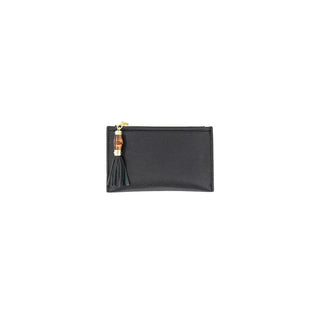 Black pouch with a tassel on a white background