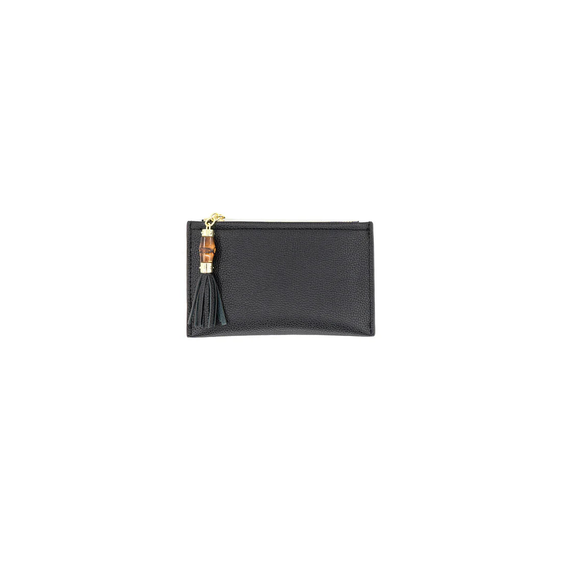 Black pouch with a tassel on a white background