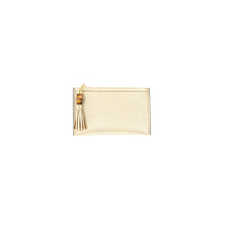 Beige pouch with a tassel on a white background