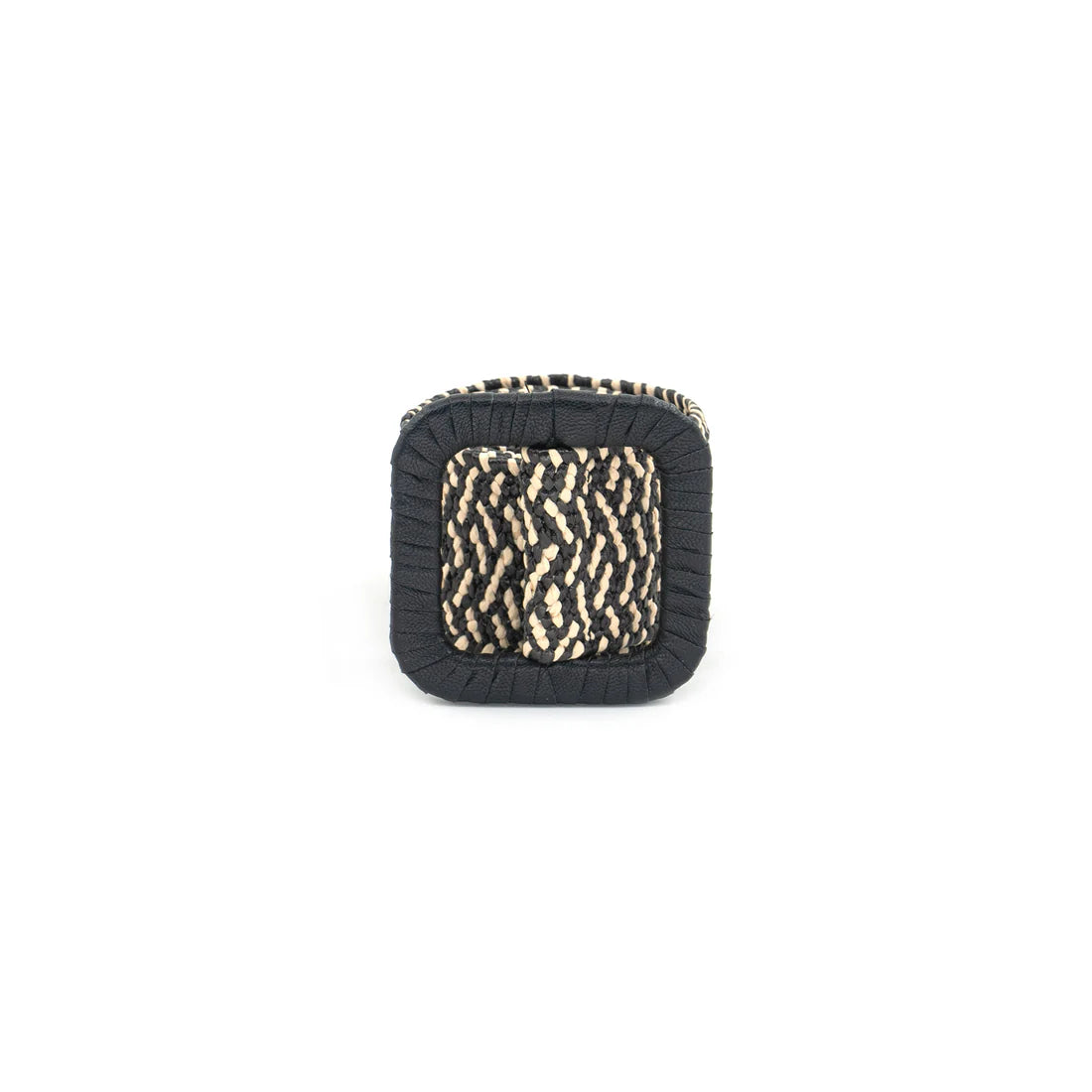 Black square ring with gold pattern on a white background