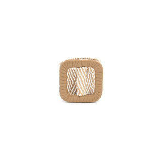 Square woven basket with a striped pattern on a white background