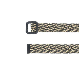 Woven belt with a black buckle on a white background