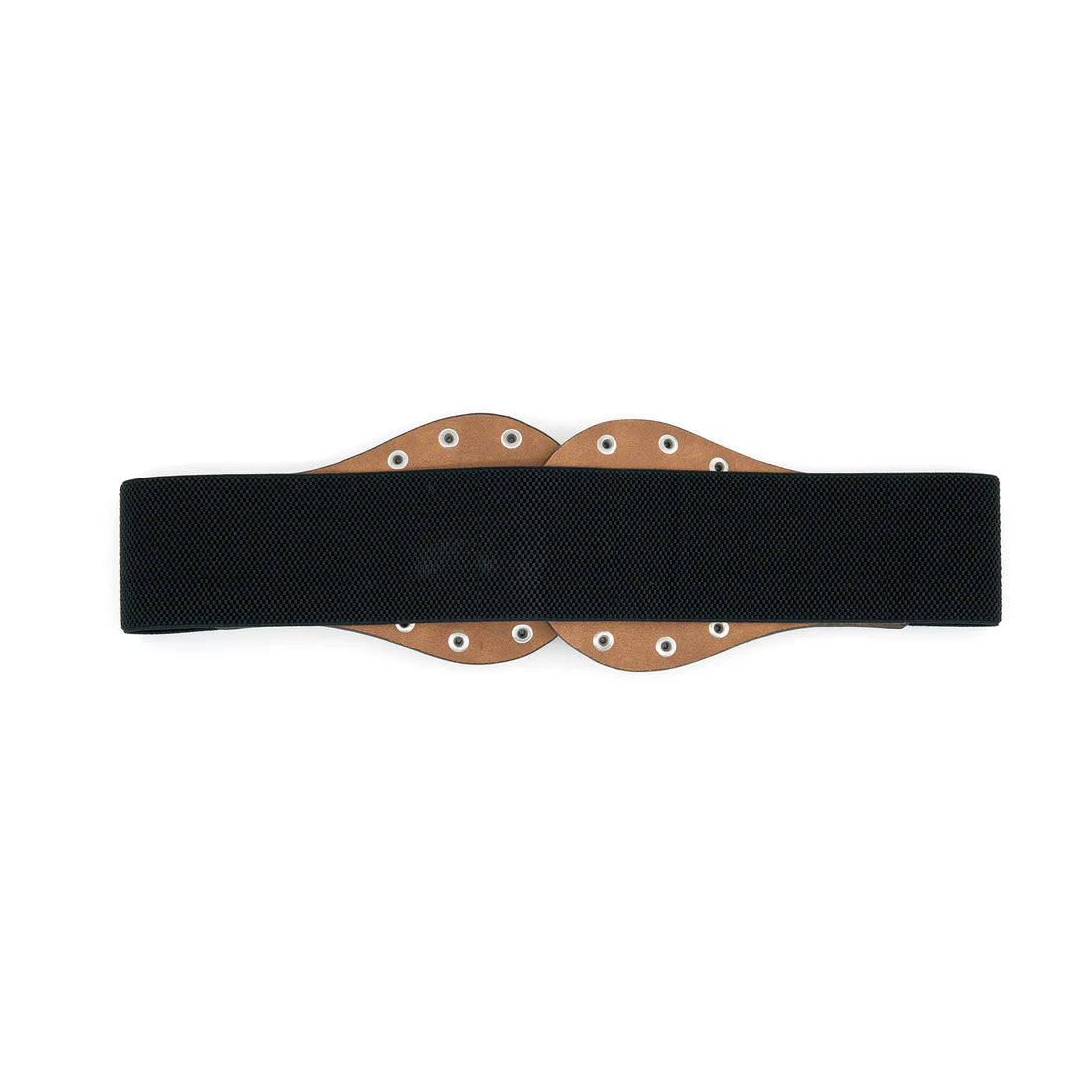 Black belt with brown leather straps on a white background
