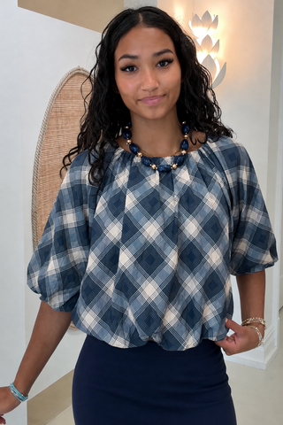 COASTAL PLAID FLOWY TOP
