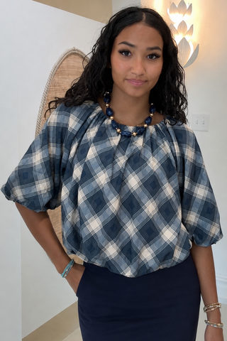 COASTAL PLAID FLOWY TOP