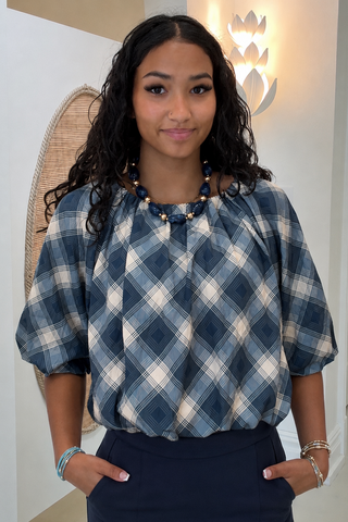 COASTAL PLAID FLOWY TOP