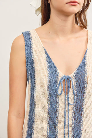 Deep V Neck Striped Dress with accessories 