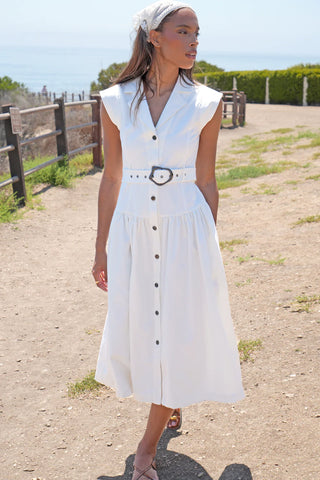 OLIVIA BUTTON UP BELTED SHIRT MIDI DRESS