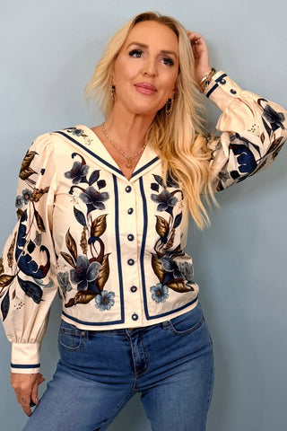 GOLDEN NATURE CREAM MULTICOLOR LONG SLEEVE SHIRT