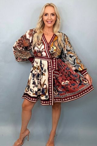 STAINED GLASS BEAUTY SOFT BLUE MIXED SCARVES MINI DRESS