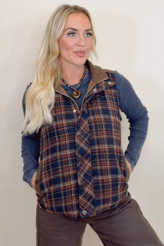 CORDUROY CONTRAST MOCK NECK VEST