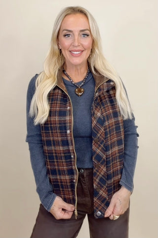 CORDUROY CONTRAST MOCK NECK VEST