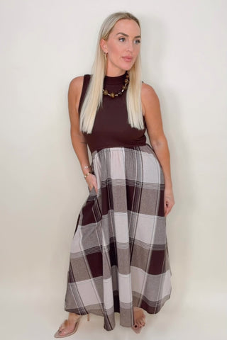 AUTUMN CHECK PLAID MIDI DRESS