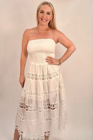 eyelet lace tube dress Beautiful Chaos Eyelet Lace Tube Dress Pastel Yellow / M