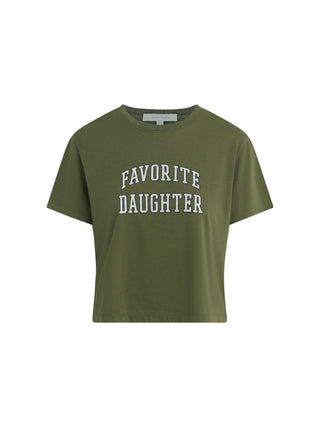 Green t-shirt with 'FAVORITE DAUGHTER' text on a white background