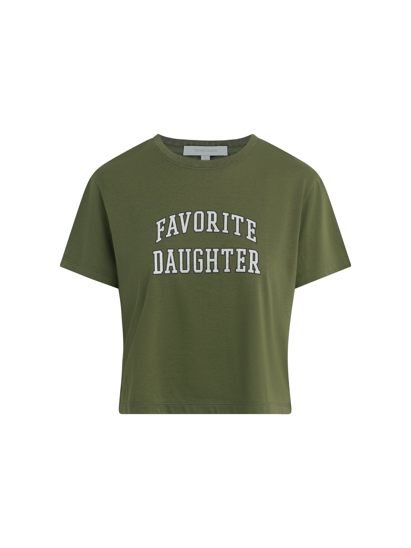 Green t-shirt with 'FAVORITE DAUGHTER' text on a white background
