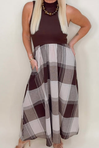 AUTUMN CHECK PLAID MIDI DRESS