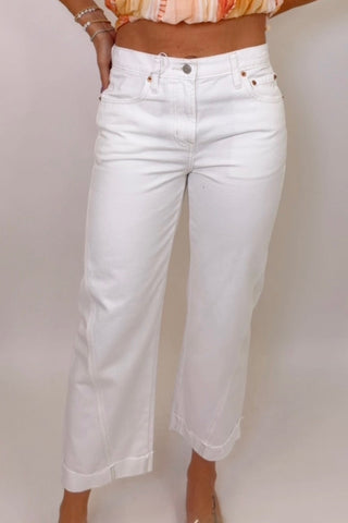 KACEY MID RISE CUFFED STRAIGHT JEAN IN OPTIC WHITE