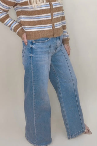 HIGH WAIST WIDE LEG PINTUCK DETAILED JEANS