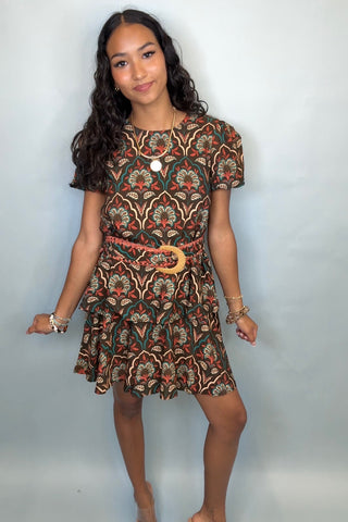 AUTUMN GARDEN BELTED MINI DRESS