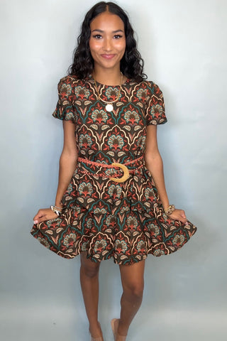 AUTUMN GARDEN BELTED MINI DRESS
