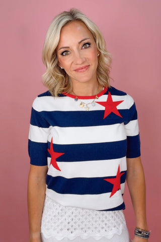 FOURTH OF JULY STAR STRIPED SWEATER