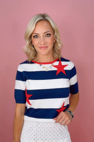 FOURTH OF JULY STAR STRIPED SWEATER