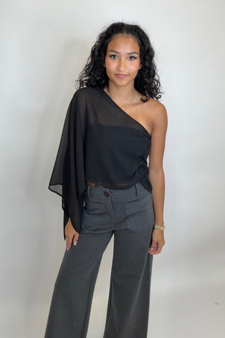 ASYMMETRIC CHIFFON CAPE TOP
